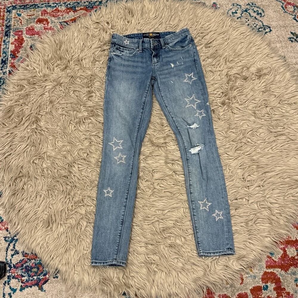 Lucky brand Stella skinny embroidered jeans 00/24